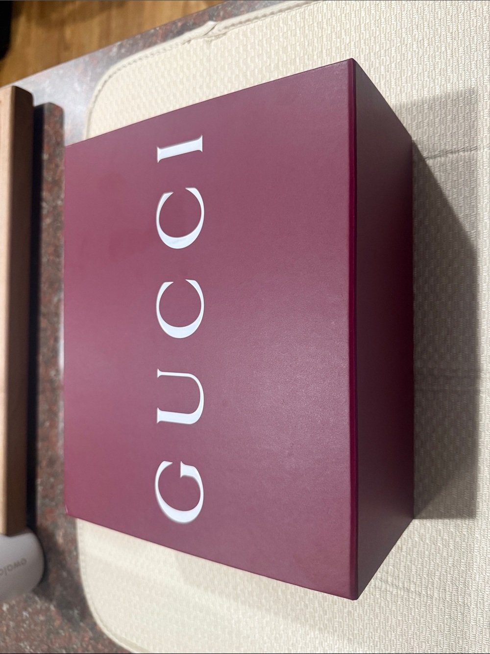 Empty Gucci Burgundy Gift Box with White Logo